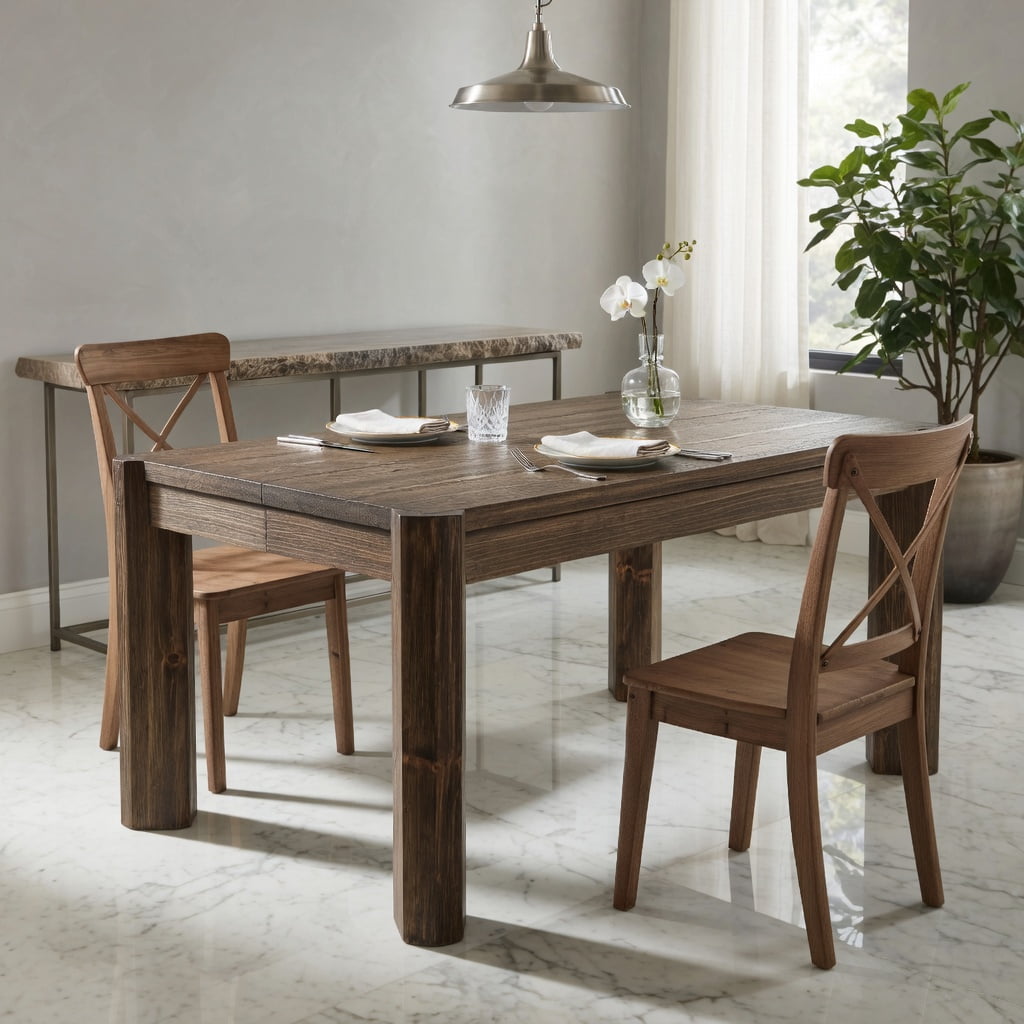 Hommoo 63 Inch Solid Wood Farmhouse Dining Table for 6, Kitchen Table with Sturdy Heavy-Duty Legs, Scratch-Resistant Surface, Walnut