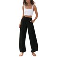 thumbnail image 4 of Sewkxo Linen Pants for Women Summer Drawstring Wide Leg Trousers High Waist Casual Loose Palazzo Pant with Pockets,Black S, 4 of 5