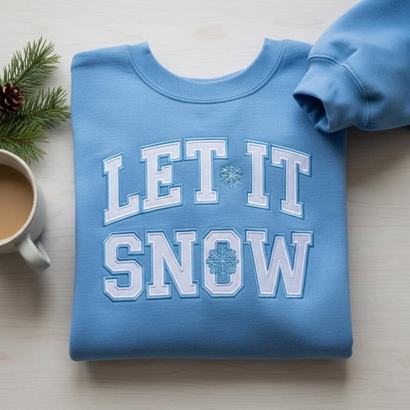 Let It Snow Embroidered Hoodie, Winter Snow Day Sweatshirt, Snowflake Christmas Jumper, Holiday Weather Graphic Gift