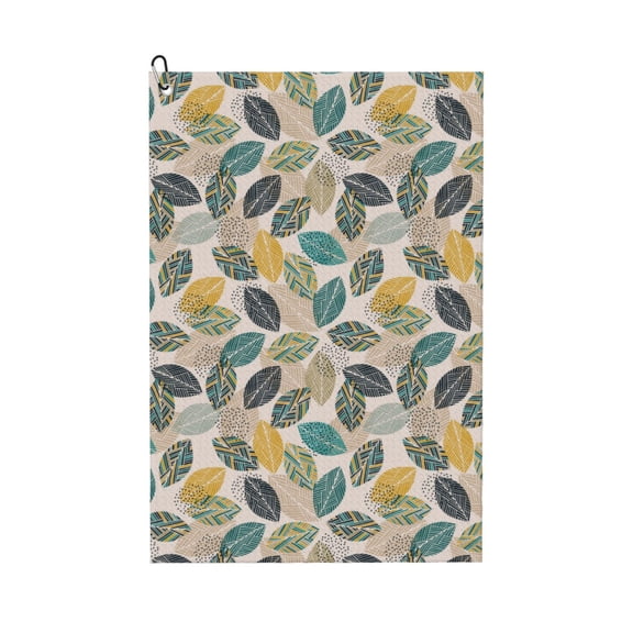Logiee Vintage Leaves Print Golf Towels,16" x 24" Portable Golf Towel for Golf Bag with Carabiner Clip to Quickly Remove Sand,Mud and Sweat