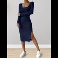 thumbnail image 4 of Vestido de Otoño para Mujer, Larga, Cuello Cuadrado, Tejido, Midi, para Playa, Resort, con Abertura, Maxivestido Ajustado. Azul Real M, 4 of 7