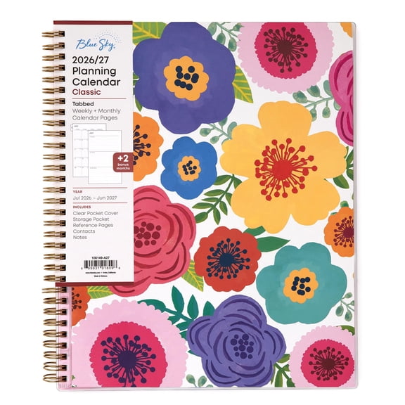 Blue Sky 2026-2027 Weekly and Monthly Academic Year Planner Calendar, July 2026 - June 2027, 8.5" x 11", Flexible Pocket Cover, Wirebound, Storage Pocket, Laminated Tabs, Mahalo