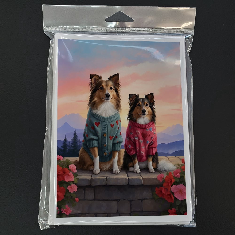 Sheltie Two Hearts Greeting Cards Pack of 8 7 in x 5 in