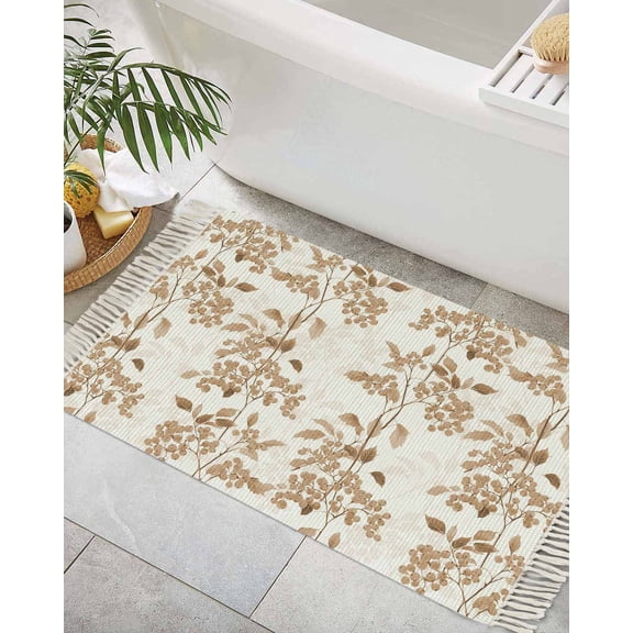 Bath Rug 2x3ft Woven Bathroom Entryway Runner Rug, Washable Living Room Hallway Bedroom Kitchen Carpet with Tassels, Non-Shedding Indoor Outdoor Throw Doormat
