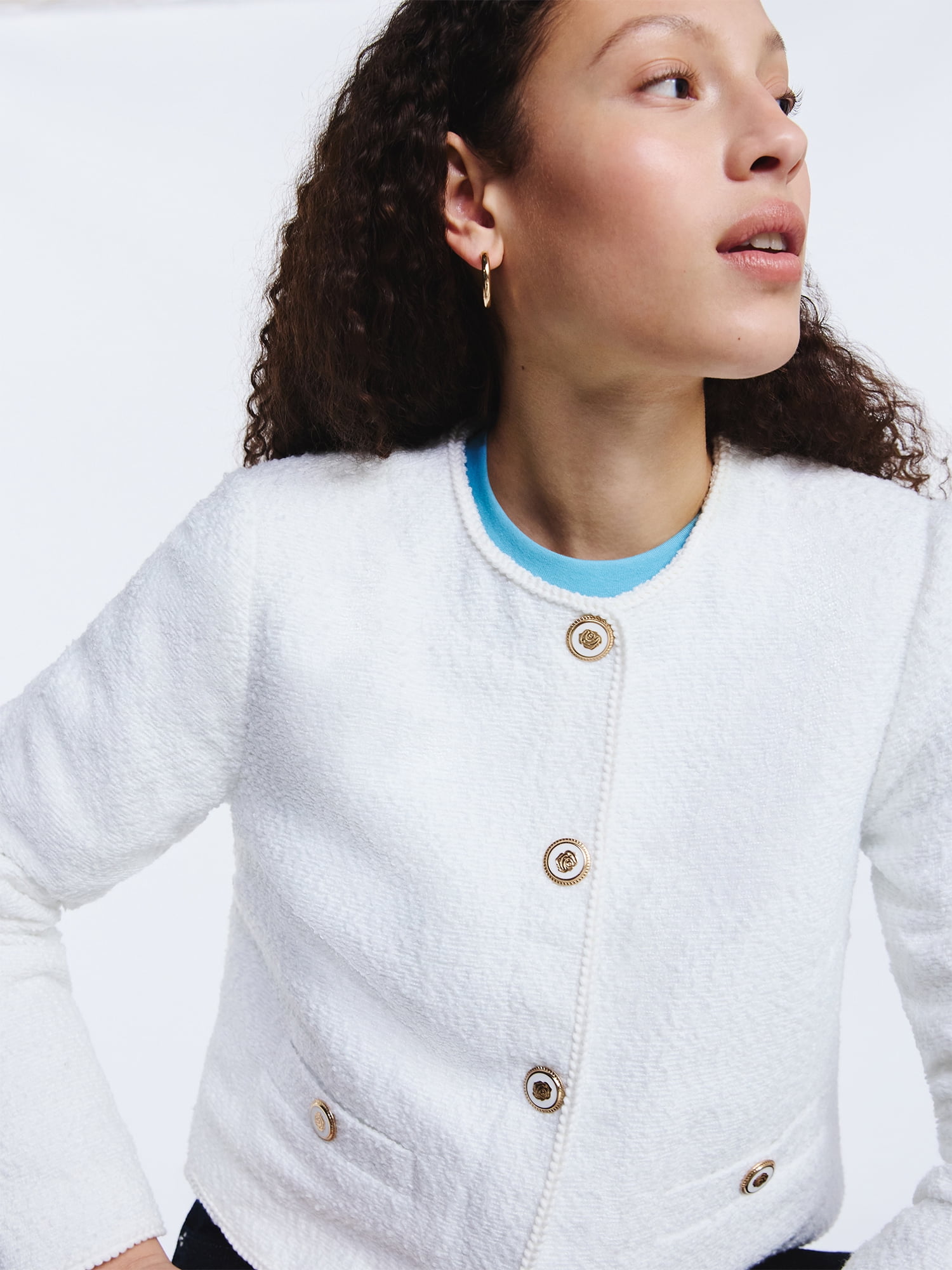 Free Assembly Women's Collarless Nubby Jacket with Long Sleeves, Sizes XS-XXL