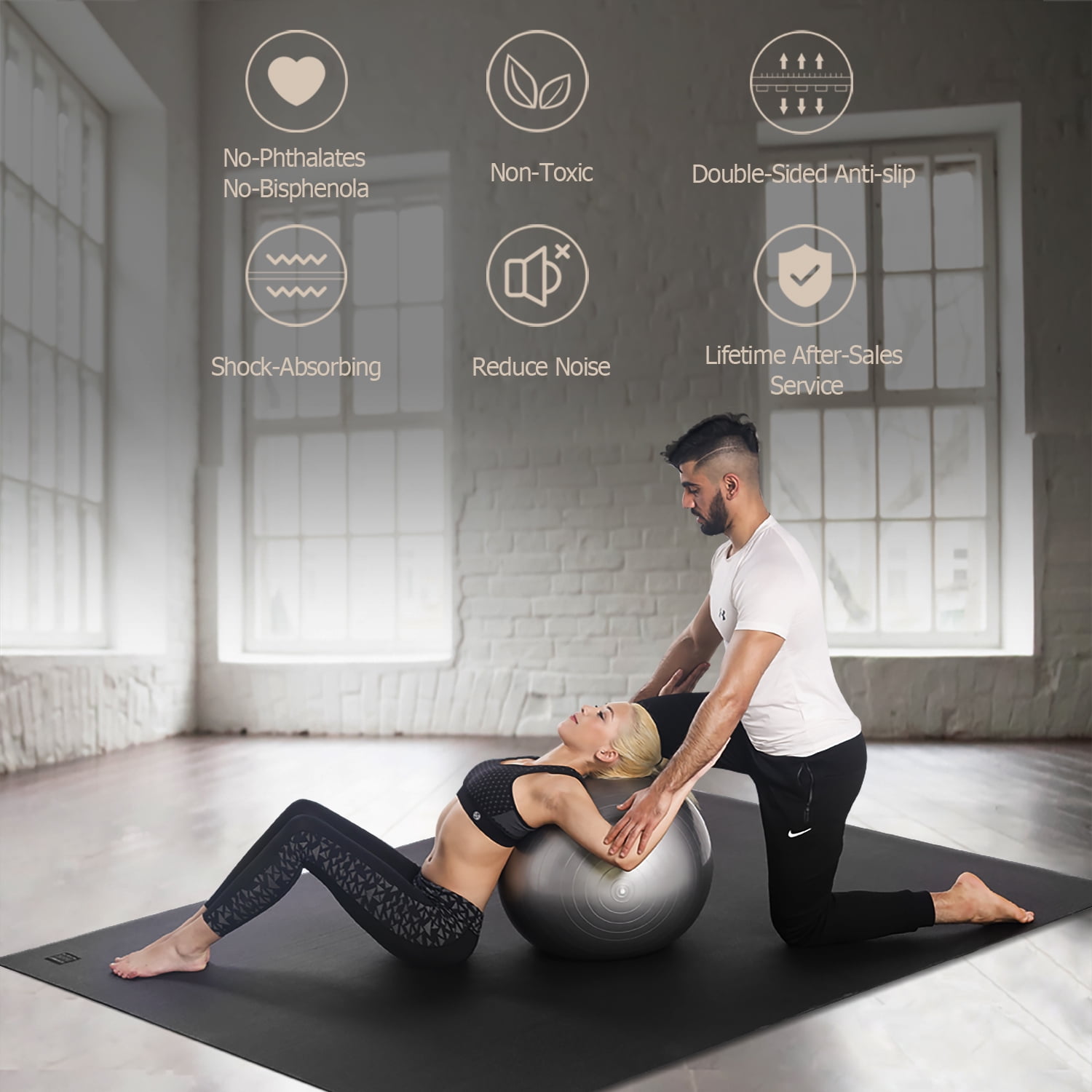 GXMMAT Large Yoga Mat 6'*6'(7mm), Extra Thick Comfortable Workout Mats for Home Gym, Non-Slip Barefoot Wide Exercise Mat, Black