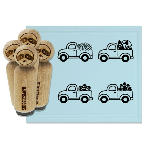 Cute Trucks Flowers Easter Eggs Shamrocks Summer Rubber Stamp Set for Scrapbooking Crafting Stamping - Small 3/4 Inch