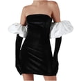 thumbnail image 1 of Moda mujer sólido manga larga Puff manga terciopelo vestido elegante fuera del hombro apretado vestido largo de fiesta Fridja  NMB2836, 1 of 8