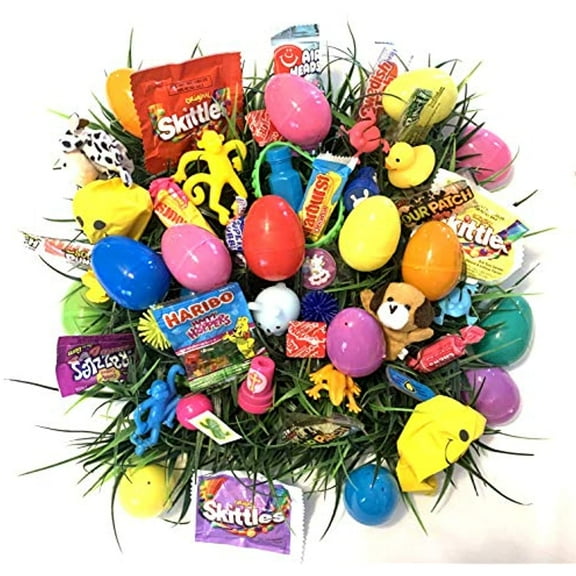 Pre-filled CANDY and SURPRISE Toy Easter Eggs Plastic hinge 48ct