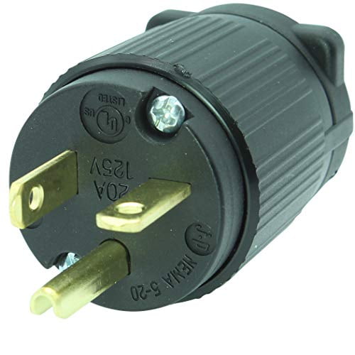 Journeyman-Pro 520PV 20 Amp 120-125 Volt, NEMA 5-20P, 2Pole 3Wire, Straight Blade, Male Plug Replacement Cord Connector Outlet, Commercial Grade PVC (BLACK 10-PACK)
