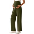 thumbnail image 2 of Amzcrzy Maternity Pants High Waist Over Belly Wide Leg Trousers Pants for Women with Pockets High Elastic Breathable Straight Leg Summer Pants for Pregnancy Beige M, 2 of 7