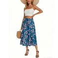 thumbnail image 3 of WTOBBY Boho Floral Pocket Skirt Women's Solid Color High Waist Long Skirt Casual Summer Beach Skirt with Elastic Waist Drawstring Tiered Flowy Skirt for Vacation,Dark Blue S, 3 of 4