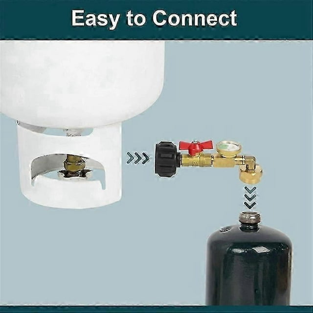 Propane Refill Adapter with Valve and Gauge, Fill 1 Lb Bottles From 20 Lb Tank, 90-Degree Elbow Des