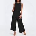 thumbnail image 2 of Conjunto de dos piezas de lino liso para mujer: chaleco sin mangas y pantalones de cintura alta y pierna ancha, bolsillos laterales, ropa informal de verano - Tallas S-XXXXL, 2 of 6