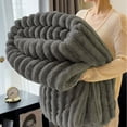 thumbnail image 5 of Cinvoph Queen Size Fleece Throw Blanket for Couch, Soft Cozy and Warm, Fuzzy Fluffy Decorative Striped Cream Blankets for Bed, Sofa, Bedroom Home Living Room Decor, 80"x90", Gray, 5 of 6