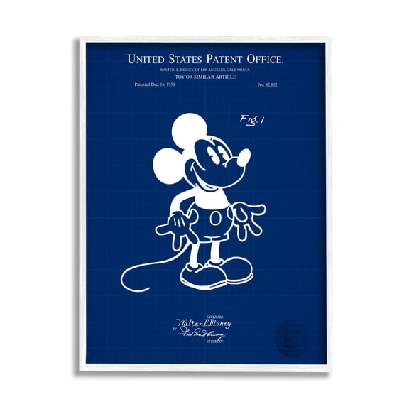 Stupell Industries Cartoon Mouse Character Blueprint Graphic Art White Framed Art Print Wall Art, Design by Karl Hronek