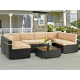 thumbnail image 2 of YODOLLA 7-Piece Patio Furniture Set on Sale, Black Rattan Wicker Outdoor Sectional Sofa Couch with Table Patio Conversation Set for Lawn& Backyard In Beige, 2 of 9