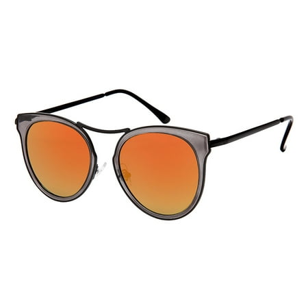 Edge-I-Wear Open Design Cat Eye Sunglasses with Mini Brow Bar and Flat Colored Mirror Lens 3313-FLREV-1