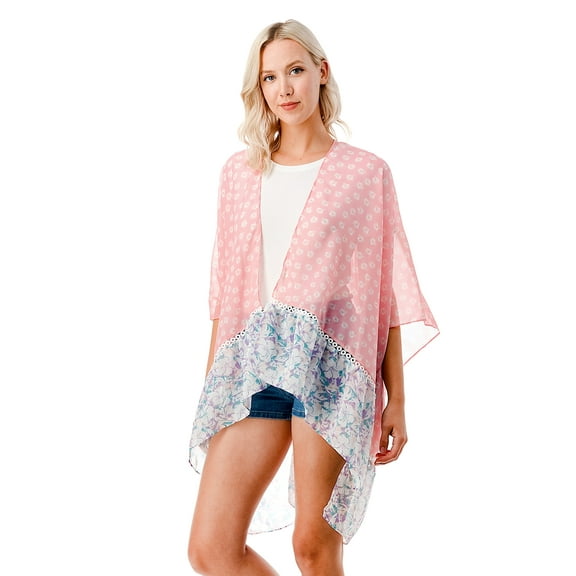 Marcus Adler Pink Floral Ruffle Bottom Ruana