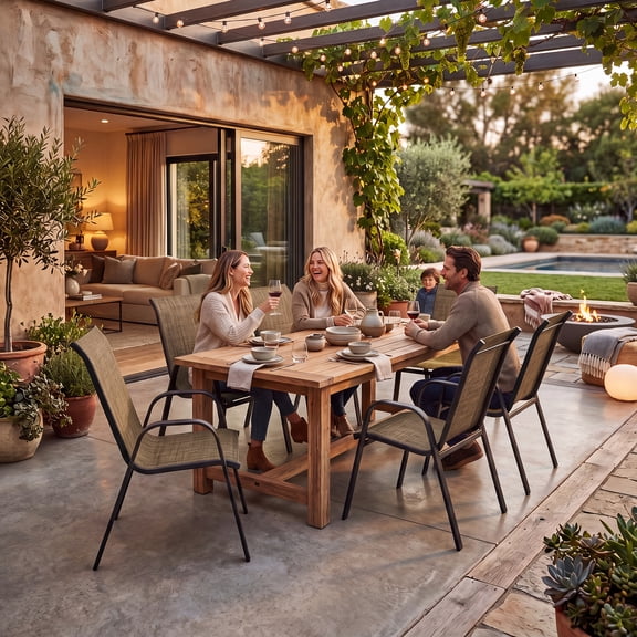 Tzou Outdoor Patio Chairs Set of 6, Stackable Dining Chairs with Breathable Textilene High Back and All-Weather Metal Frame for Garden and Deck