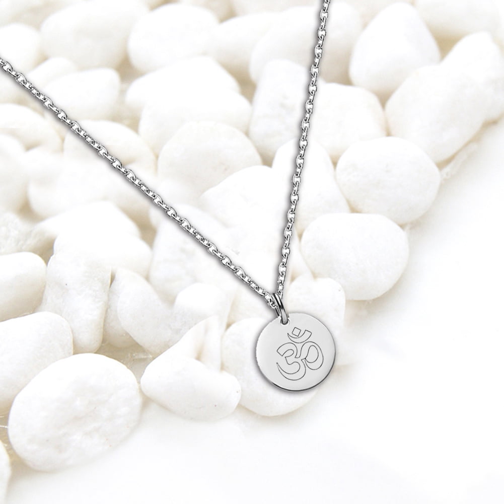 Anavia Round Om Sign Necklace Yoga Theme Stainless Steel Silver Disc 10mm Pendant Jewelry with Gift Box