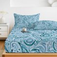 thumbnail image 6 of Twin Sze Fitted Sheet Set - Light Blue Teal 2 Piece Bedding Sets 16" Deep Pocket Fitted Sheet with 1 Pillowcase, Retro Botanical Abstract Art Brushed Microfiber Hotel Luxury Bed Sheets, 6 of 9