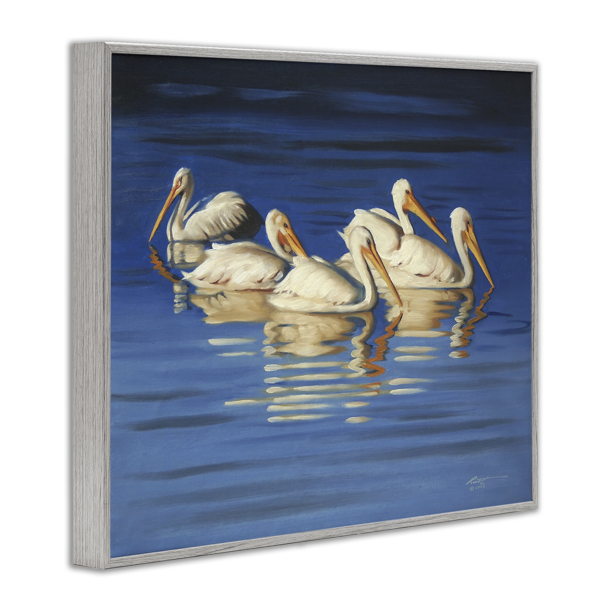 Stupell Industries Pelican Flock Lake Ripples Animals & Insects Painting Gray Framed Art Print Wall Art, 20 x 16