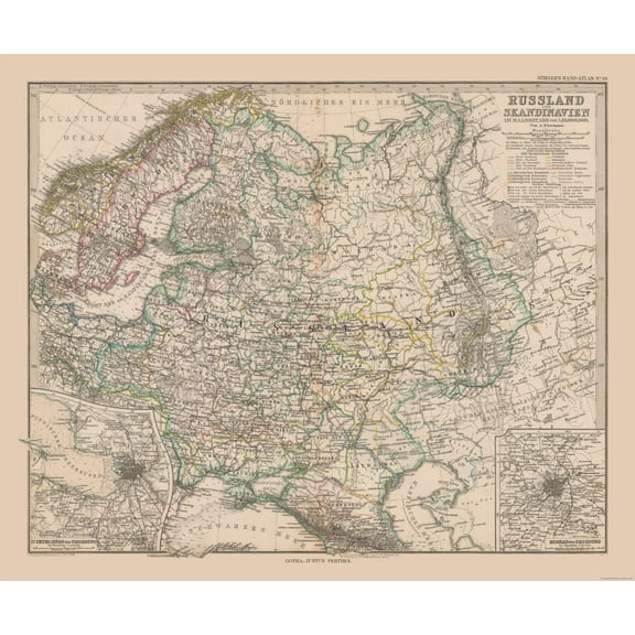 Historic Map - Russia European - Stieler 1885 - Vintage Wall Art