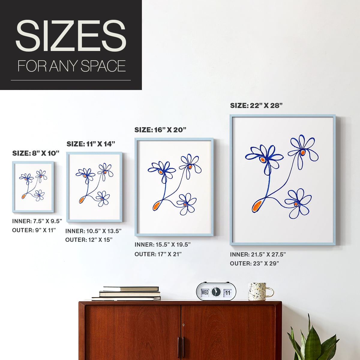 Wobbly Blooms III Framed Print - Solid Wood in Single Picture Frame Solid Wood 2 Framed Print