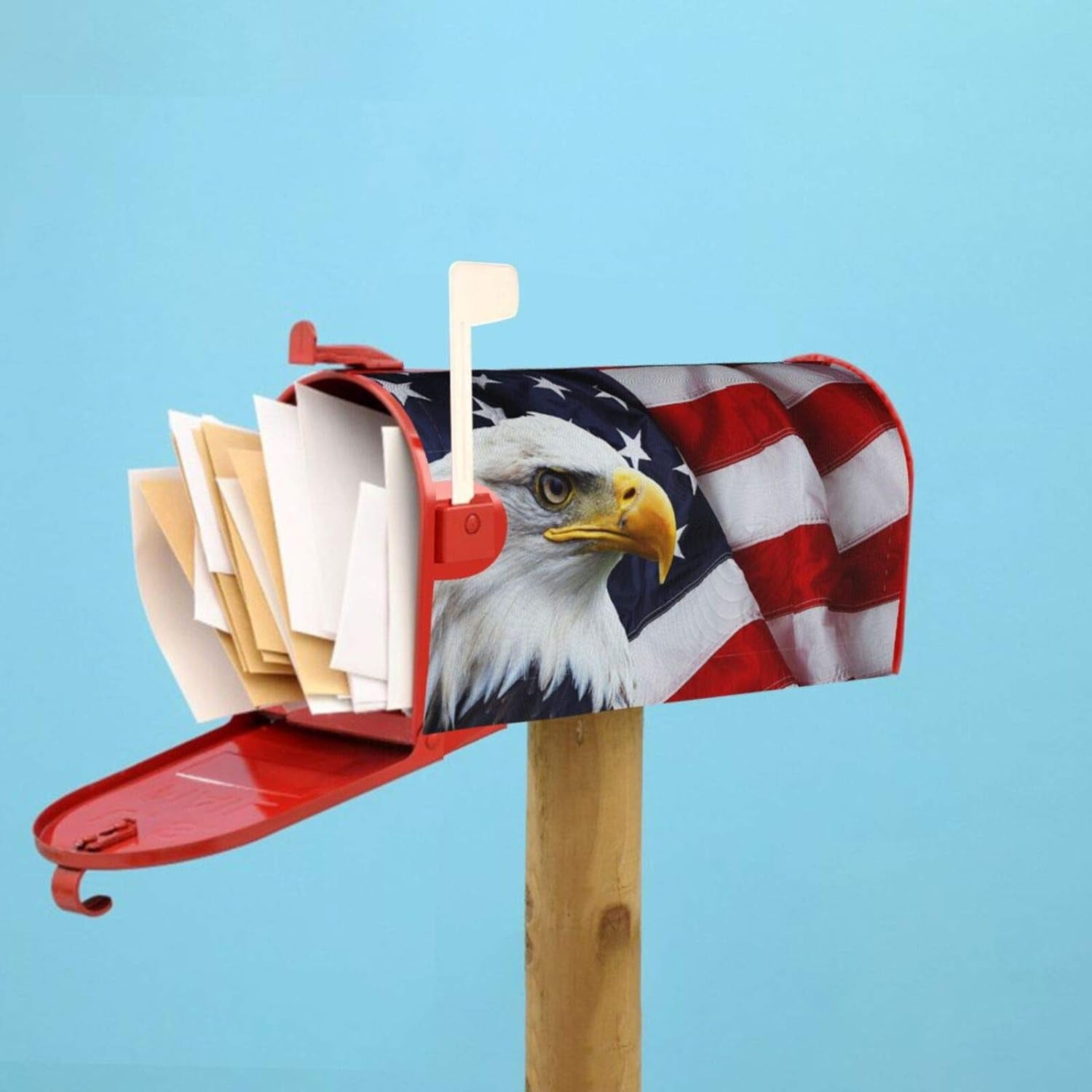 American Flag Welcome Magnetic Mailbox Cover, Mailbox Wrap Decorative for Garden Yard Home 25.5x21 in