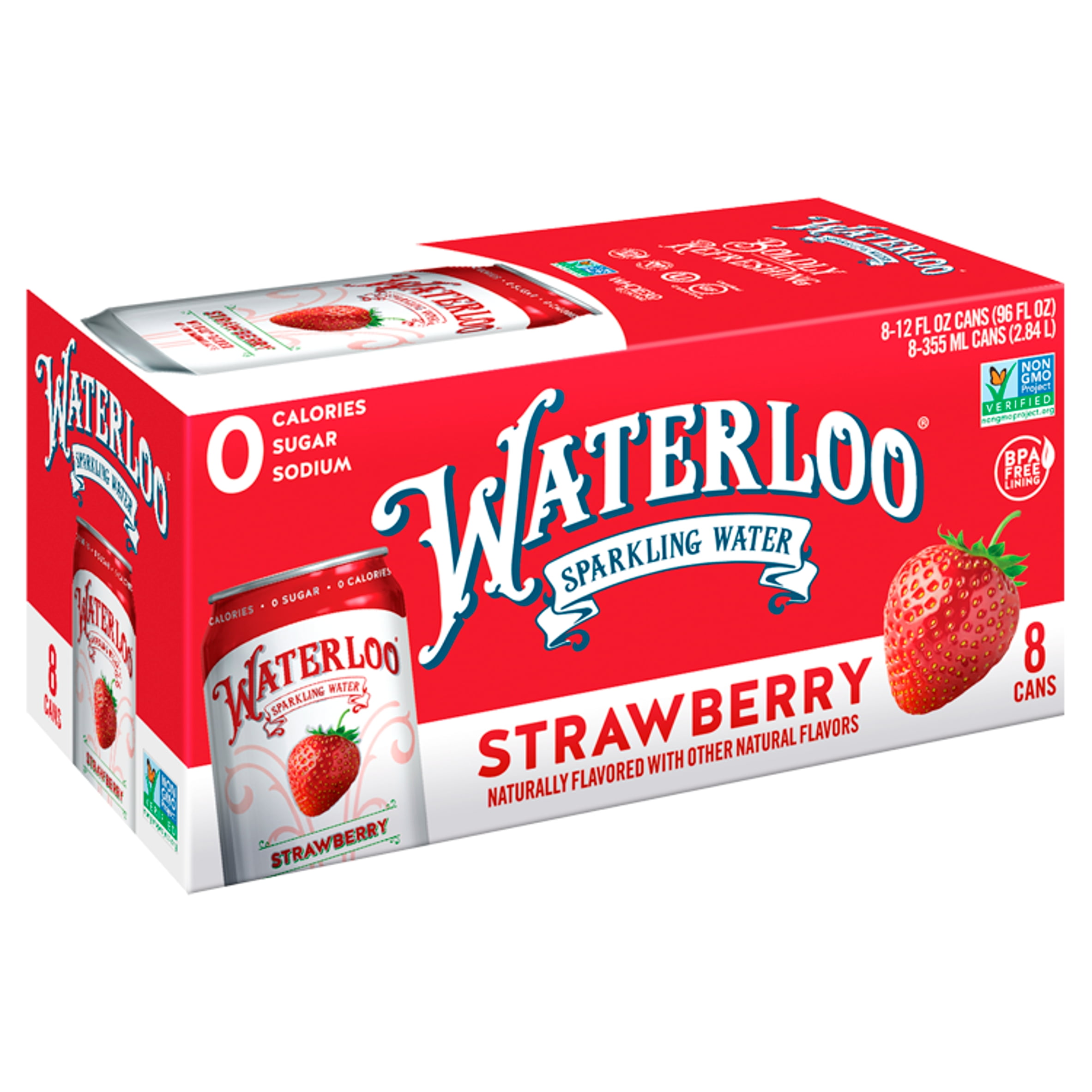 Waterloo Strawberry Sparkling Water, 12 fl oz, 8 count