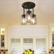 Mason Jar Kitchen Island Light Chandelier 3 Heads Pendant Light Ceiling Fixture