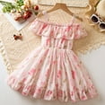 thumbnail image 4 of MEZZALL Girls Dresses Floral Print Off Shoulder Strappy Dress For Toddler Kids Summer Casual Party Outfits Playwear Relaxed Fit Clothing, 4 of 9
