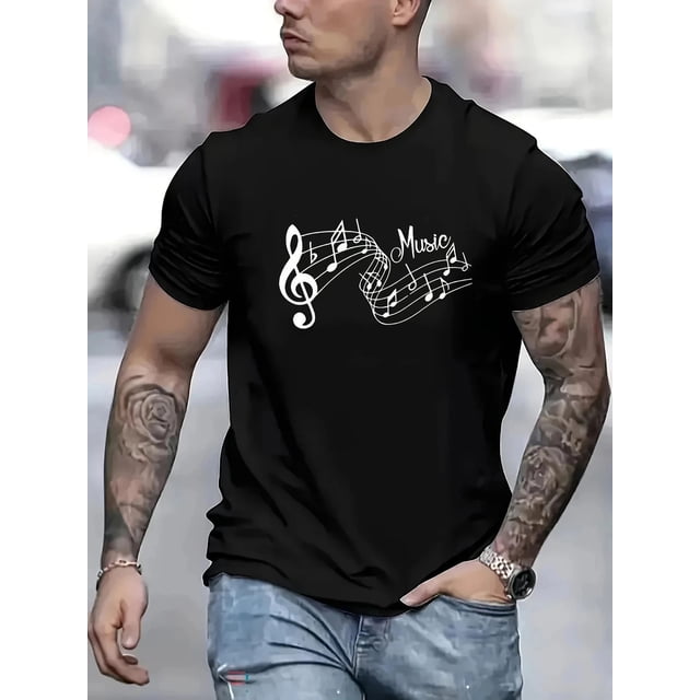 T-Shirt Unisexe Confortable Extensible Tendance avec Motif de Note de Musique C265, jusqu'à la Taille 5TG