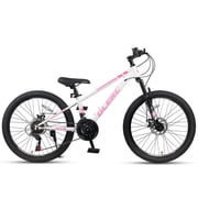 Glerc Skyline 24 Inch Kids Mountain Bike for Boys Girls 10 11 12 13 14 Years Old, 21-Speed Kid Bicycle with Front Suspension & Dual Disc Brakes & Rugged Frame, Pink