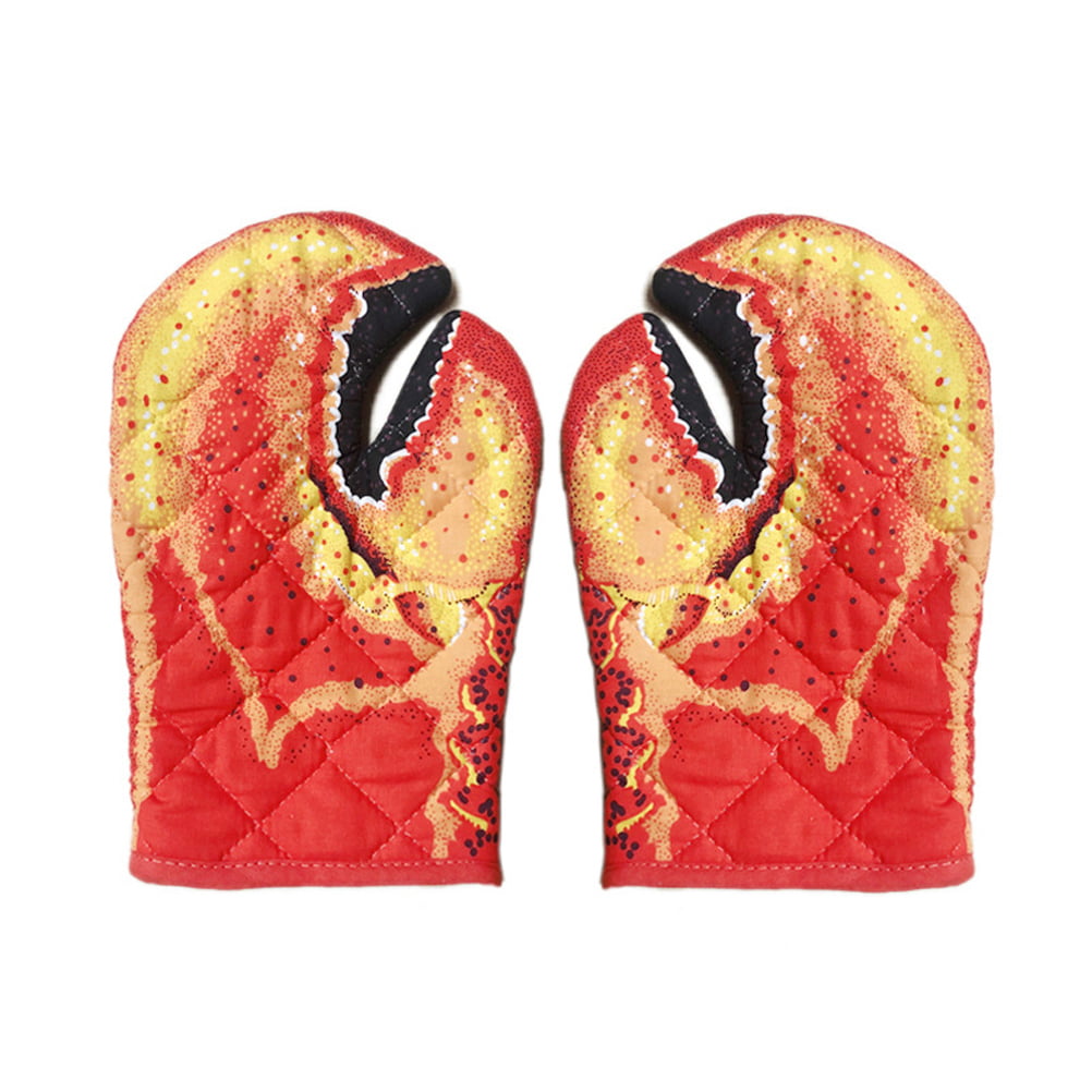 2PCS Heat Resistant Lobster Claw Oven Mitts InsulatedCrab Tong Gloves Cartoon Animal Mitts for Cooking Baking Grilling 