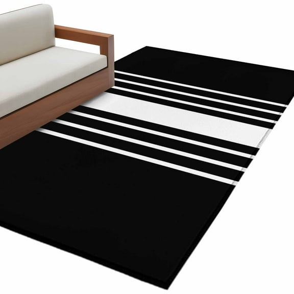 Black White Stripe Area Rug 3x5 FT, Non Slip Entryway Bedside Carpet, Modern Rustic Vertical Striped Washable Soft Floor Carpet Indoor Mat Non-Shedding Throw Rug for Dorm Kitchen Home Office