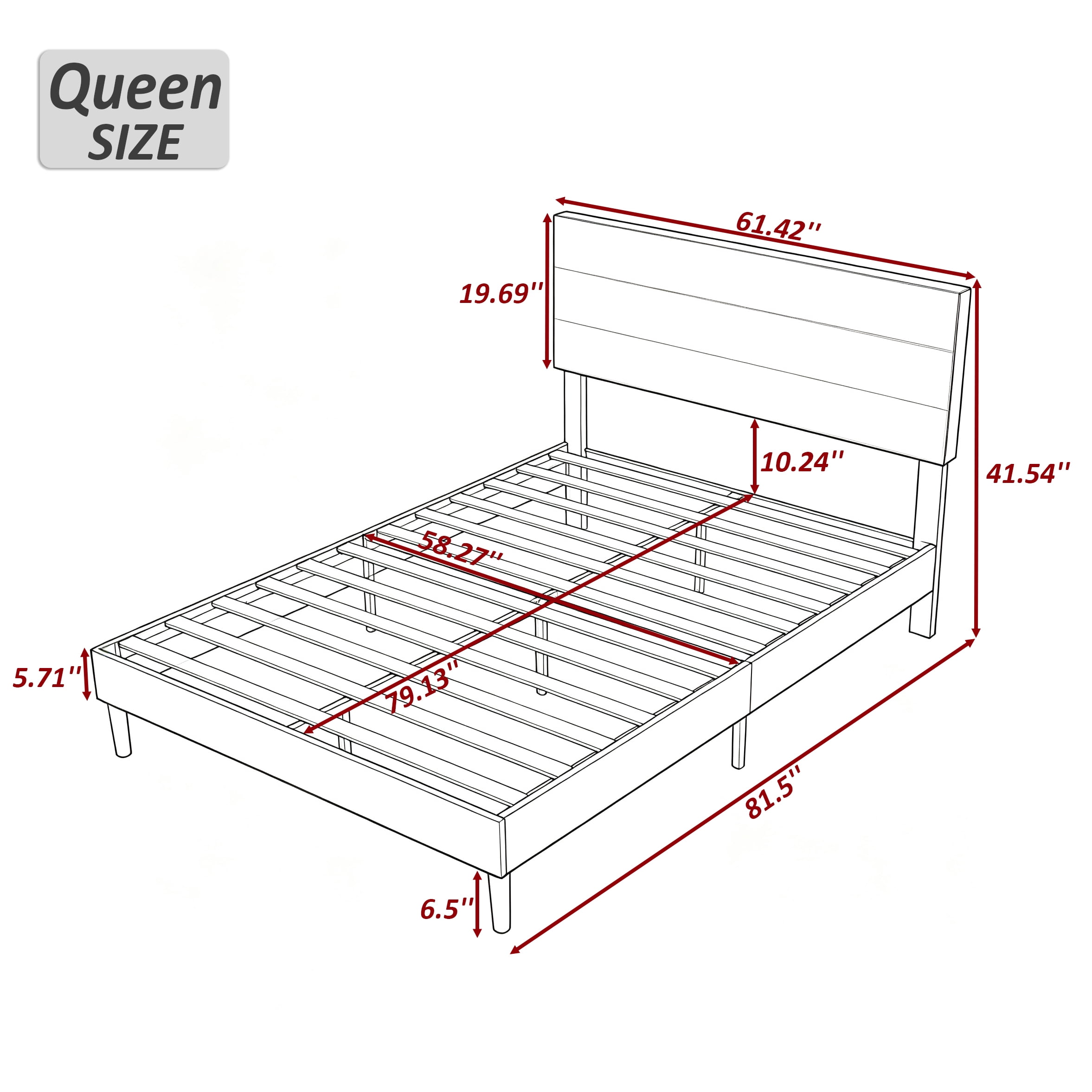Gewnee Queen Size Bed Frame,Upholstered Platform Bed Frame with Linen Blend Headboard,Wood Platform Bed,No Box Spring.Light Grey