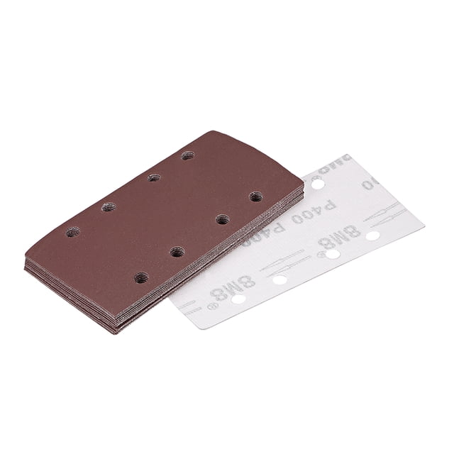 Hoja de lija de óxido de aluminio de 400 granos y 8 agujeros, 7.3 x 3.6 pulgadas, para lijadora, 15 piezas
