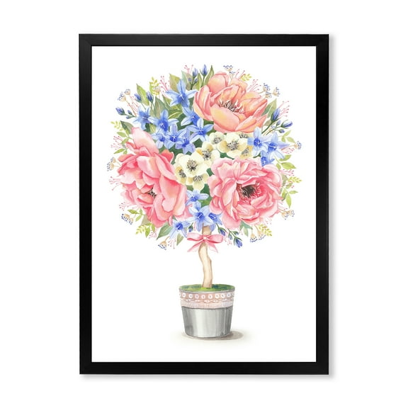 Designart 'A Bow With Flower Tree In A Pot' Farmhouse Framed Art Print