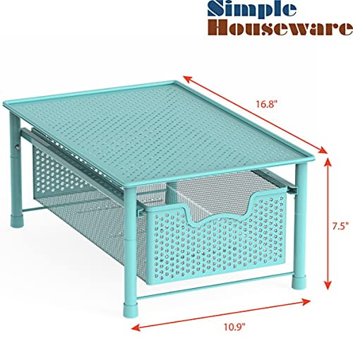Turquoise Simple Houseware Stackable 2 Tier Sliding Basket Organizer Drawer 