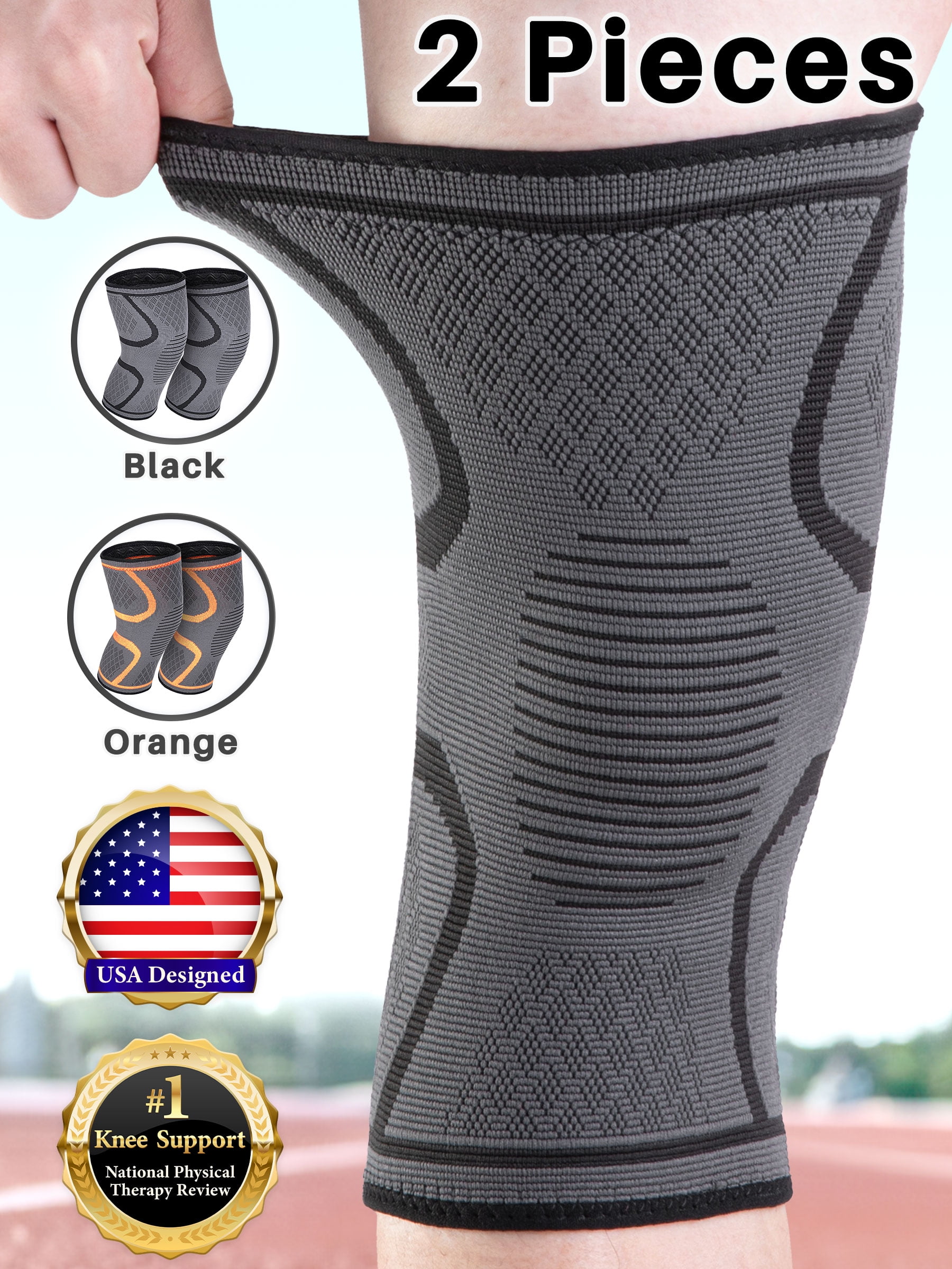 Cozlow Knee Brace for Arthritis & Torn Meniscus Relief (XL, 20-23"), 2 Black Knee Compression Sleeves W/ Non-Slip Silicone Gels & 3D Knitting Technology, Breathable Support for Sports & Running