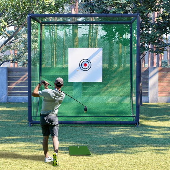 Noble House 10FT Outdoor Golf Practice Net Cage, Double-Layer Heavy-Duty Hitting Net with Target for Home, Black