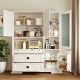 thumbnail image 3 of Freestanding Kitchen Pantry Cabinet with Hutch and Drawers, Extra Large Storage Buffet Cupboard with Adjustable Shelves and Microwave Station, White Finish for Organized Kitchens, 3 of 9
