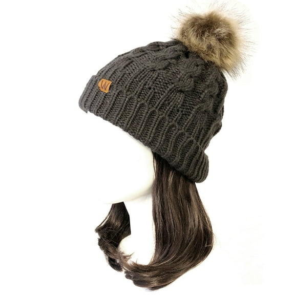 Wrapables® Cable Knit Faux Fur Pom Pom Beanie, Adult Charcoal Gray