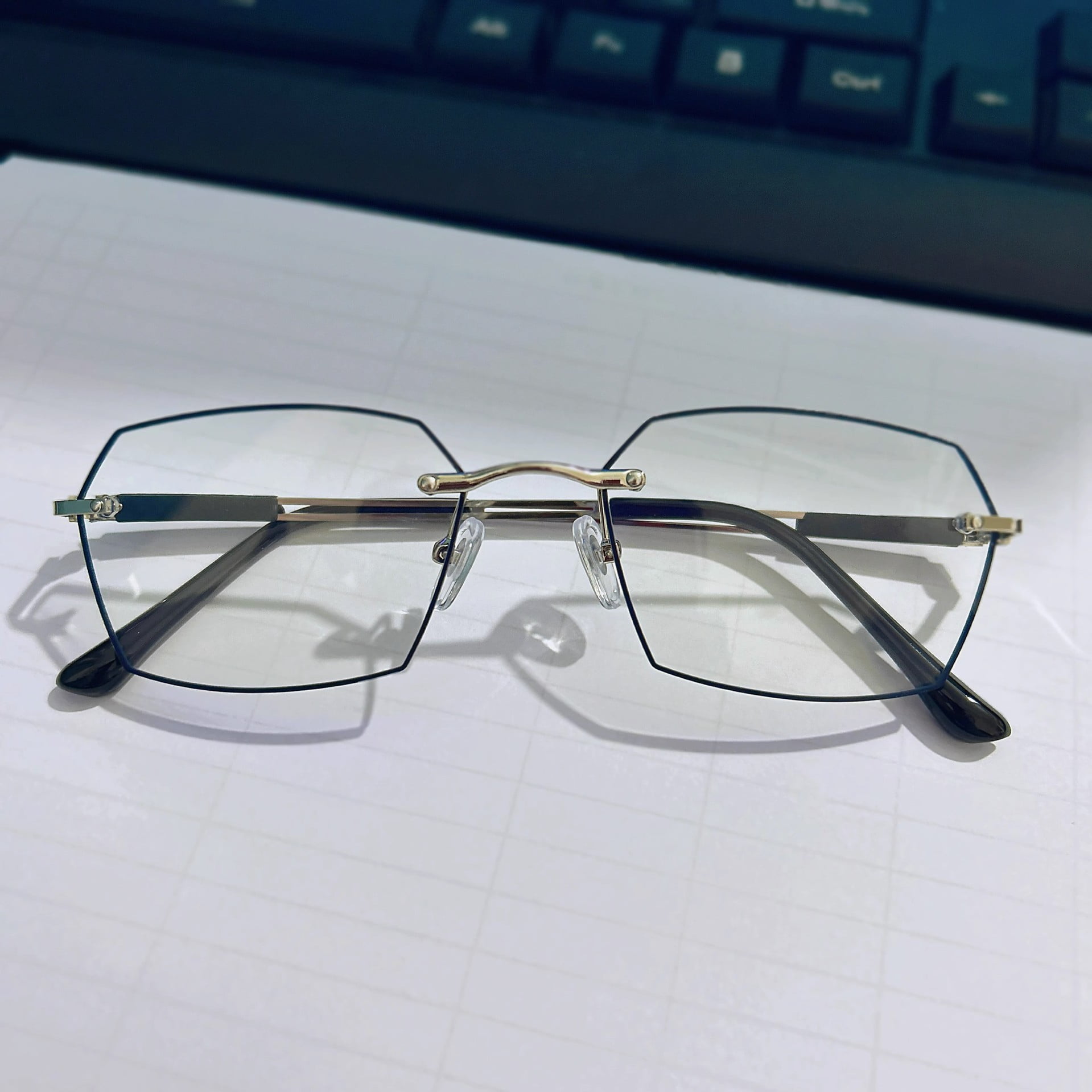 2 Pairs of Mens Fashion Blue Light Blocking Rimless Reading Glasses 2.0, Metal Silver Rectangle Photochromic Sunglasses Readers +2.00