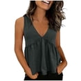 thumbnail image 4 of Women's Ruffle Hem Peplum Tank Tops With Tie Back Deep V Neck Solid Color Casual Summer Blouses For Daily Party And Vacation, 4 of 9