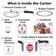 thumbnail image 3 of Classic Silver Aluminium Inner Lid Pressure Cooker With Separators, 5 Liters (CL51) | Base Thickness 3.25 To 4.06 MM, 3 of 4