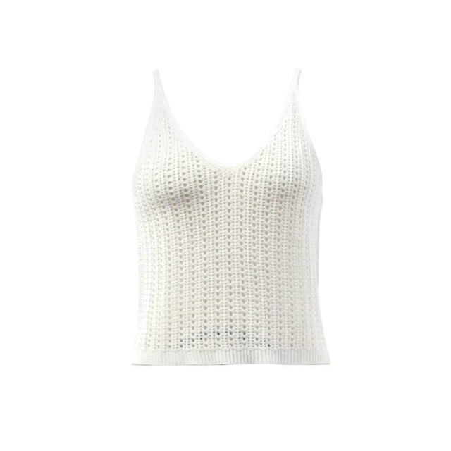 Ropa Playa Ocean Pacific para Mujer Blusa Corta Tejida Sin Manga Cuello V Blanco Talla M