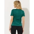 thumbnail image 4 of INSPIRE CHIC Haut en Satin Plissé à Encolure Ronde à Boutons devant pour Femme Bleu Vert P, 4 of 5